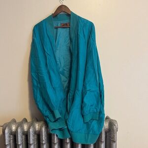VTG Bonjour Teal Silk Bomber Jacket Retro 90s Style Large
